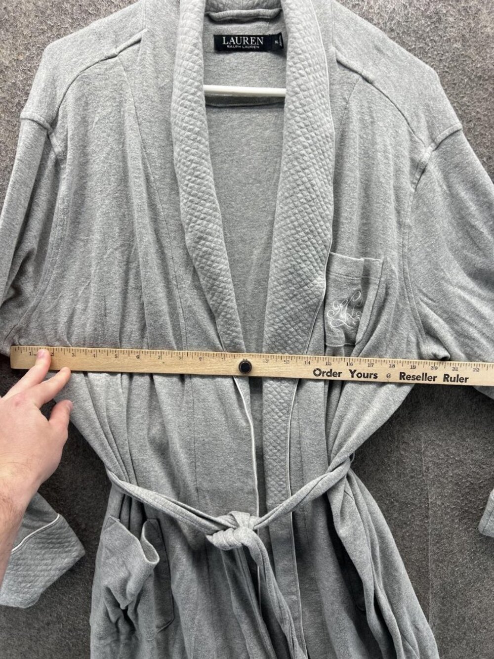 Lauren Ralph Lauren Kimono Robe Womens XL Gray Cotton Jersey Belted Logo Lounge - Picture 9 of 10